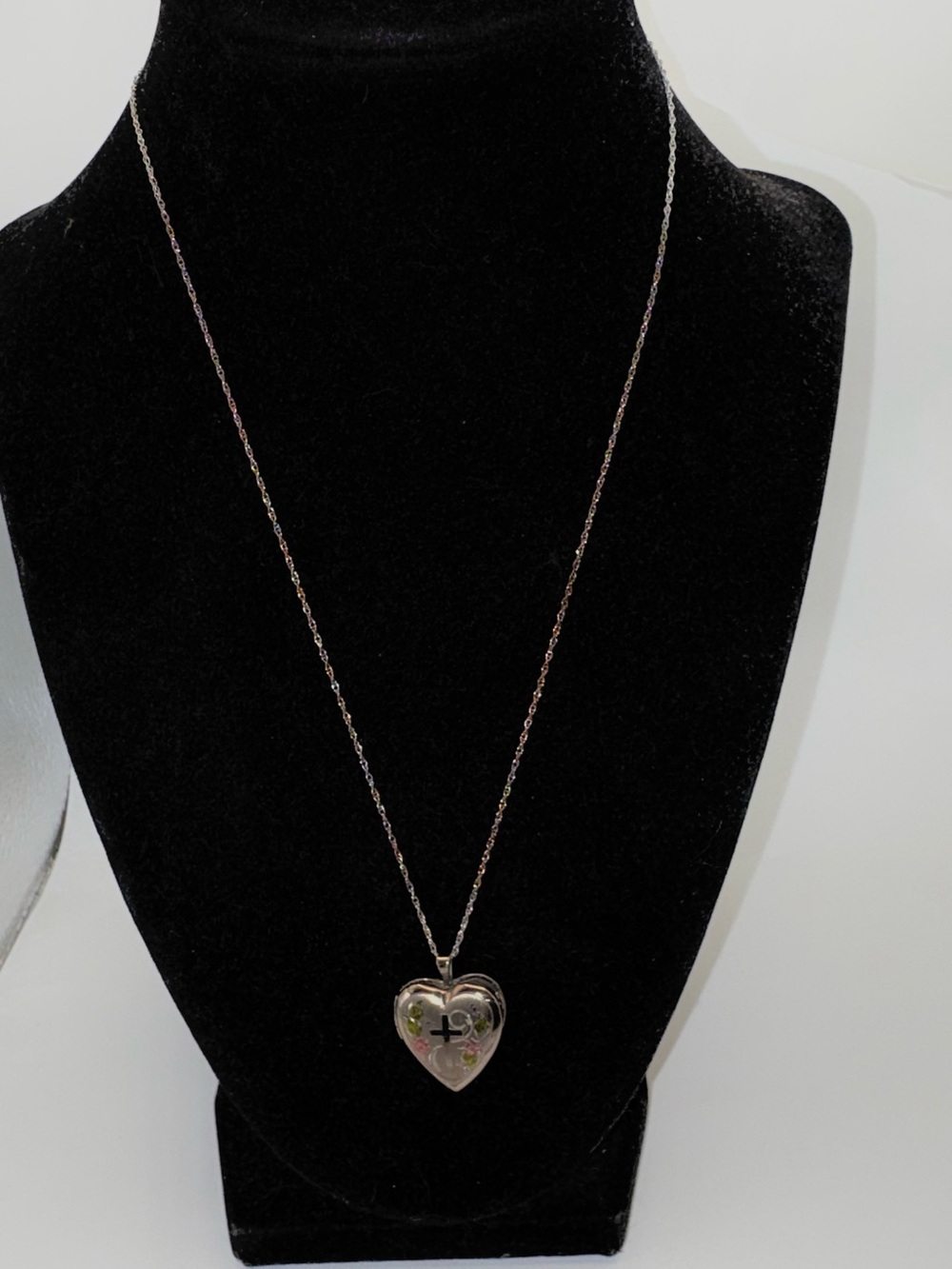 Sterling Silver Heart Locket with Cross Necklace